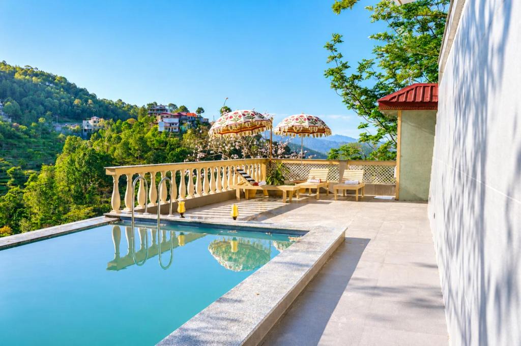 Dharampur Villa | Mansaayan Villas by Aurella Hospitality-3BHK Luxury Valley View Villa in Kasauli with Private Pool, Treehouse & 70 inches Smart TV Bar Lounge