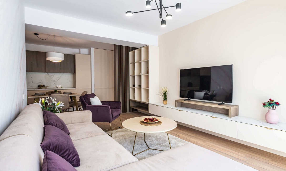 Bucharest Apartment | Urban Amethyst Haven - 1BR Apartment with Balcony