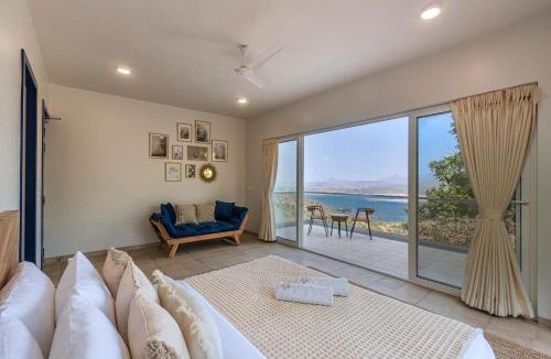 Kadadhe Villa | SaffronStays Kaia Waters by Kosha Villas, Pawna - Greek style villa with panoramic view of Pawna lake