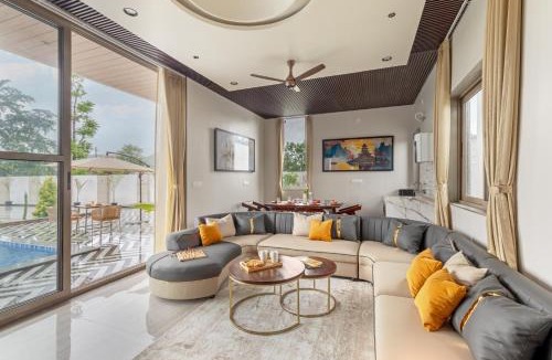 Bedla Villa | SaffronStays Raaga - luxury 4BR villa with private pool, lawns, gazebos & sweeping Aravalli hill views