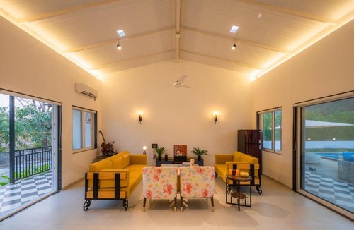 Kalote Mokashi Villa | SaffronStays Turquoise Maison - 3BR pool villa with jacuzzi, bonfire & fruit garden near Lake Kalote, Karjat