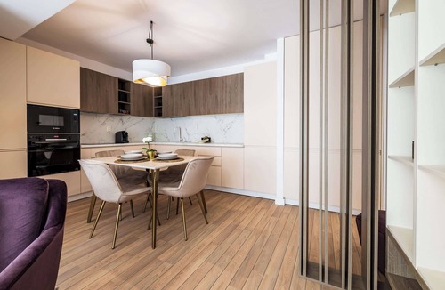 Bucharest Apartment | Urban Amethyst Haven - 1BR Apartment with Balcony