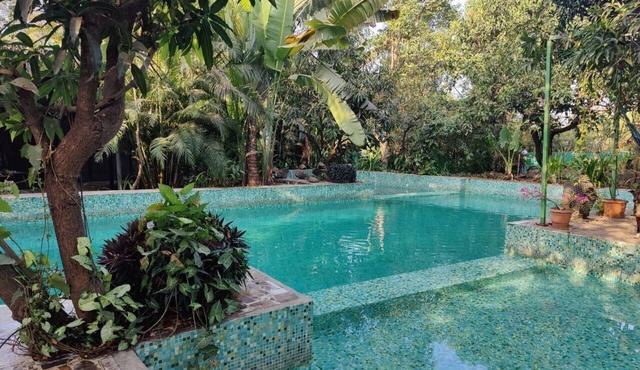 90 min. from Bandra, Stylish Eco-Villa in orchard w. amazing poolscape