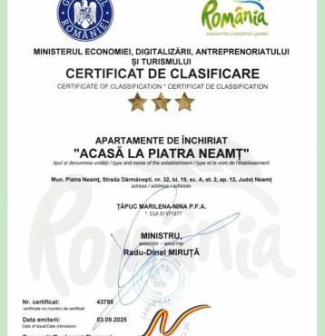 Acasa in Piatra Neamt Clasificat 3 stele