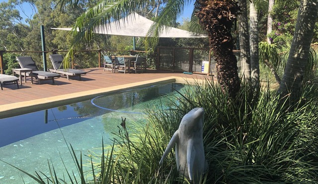 House with large saltwater pool fabulous views firepit on acreage close to Byron in Ewingsdale