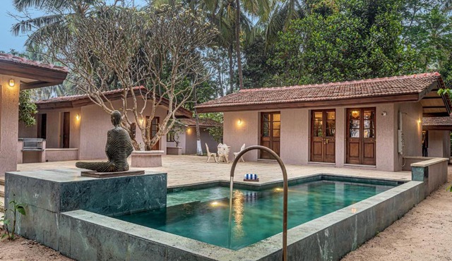 SaffronStays Bay Watch - 3BR beachfront pool villa with bonfire, gazebo & coconut grove lawns along Kelwa shoreline