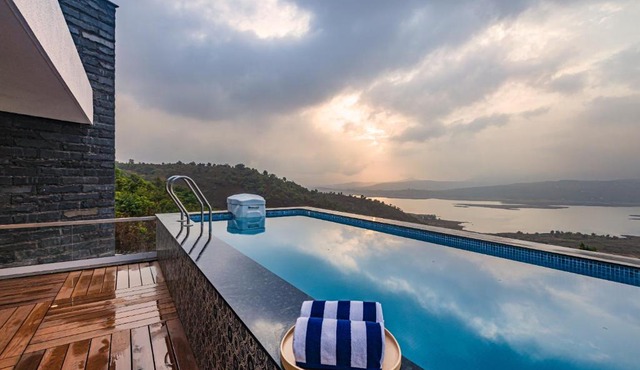 SaffronStays Kaia Waters by Kosha Villas, Pawna - Greek style villa with panoramic view of Pawna lake