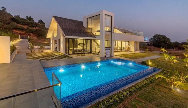 SaffronStays Stargazer, Karjat - luxury pool villa with lake view