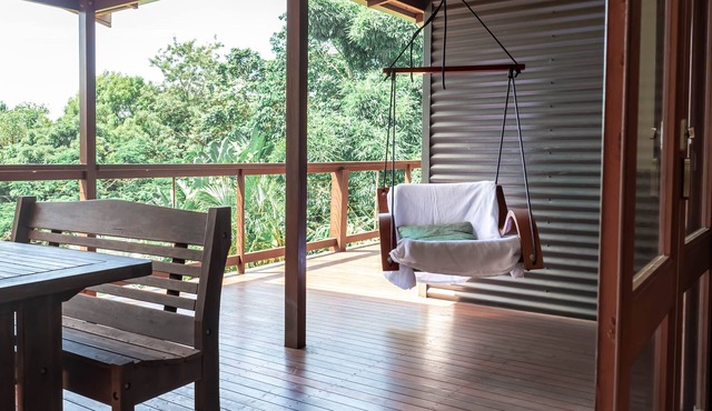 This Balinese inspired home offers tranquility and views of Byron Bay in Byron Shire