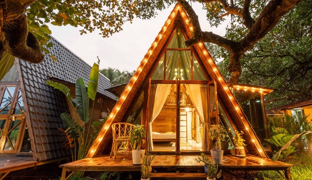 Vrihi Boutique Resort: Nirja: Open-air Hot Tub: Luxury A-Frame: Mandrem Beach